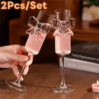 2pcs Unique Clear Pink Bow Champagne Glass Ultra Thin 160ML Champagne Flutes 3D Bow Goblet Party Supplies