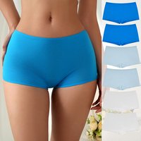 6-teiliges Set aus schlichten Baumwoll-Slips in blauer Ozeanfarbe, bequeme viereckige Unterwäsche für Mädchen
