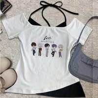 Love And Deepspace cropped top women cute alternative clearance sales goth jojifuku tshirt summer 2000s baddie meme party
