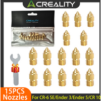 Creality 15Pcs/Set 0.2/0.4/0.6/0.8/1.0mm Hotend Extruder Brass Nozzles for CR-6 SE/Ender-3 Series/Ender 5 Series Printer