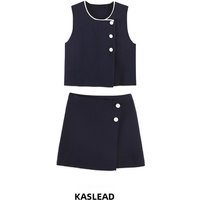 KASLEAD New Women's Fashionable Sleeveless Knitted Top And Half Skirt Set Short Length Summer Outfit Two-Piece Ensemble
