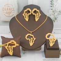 Luxury Hollow Design Earrings Necklace Women African Map Gold Color Jewelry Set Original Ring Bangle Wedding Bride Party Gift