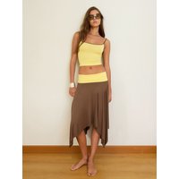Sisterlinda Woman Sexy 2 Piece Set Color Blocking Design Low-Neck Backless Navel Exposed Tops+Irregular Hem Skirts Elegant Suits