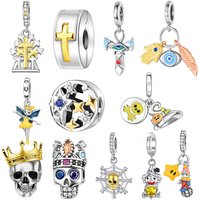 Silver‑Plated Gold‑Crown‑Skull Charms Beads Fit Original Bracelets Bag Keychain Charms Beads Pendant Diy Women Jewelry Gift