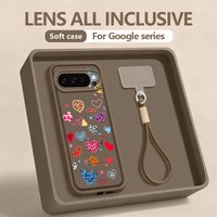 Colorful Love Heart Printed Case For Google Pixel 10 8 7 Pro 9A 8A Pixel 9 10 Pro XL Wrist Strap Lanyard Soft TPU Phone Cover