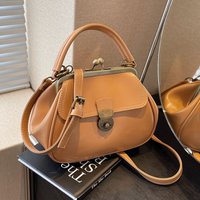 JIAERDI Solid Color Metal Clip Handbag Women Leather Stitching Large Capacity Shoulder Bag Women High End Fashion Crossbody Bags