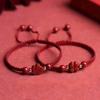 Adjustable Red Braided Bracelet, Natural Cinnabar Four-Leaf Clover Charm, Lucky Wristband for Women