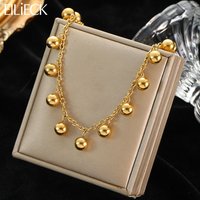 EILIECK 316L Stainless Steel Gold Color Beads Ball Pendant Necklace For Women New Fashion Design Girls Choker Jewelry Party Gift
