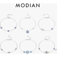MODIAN Pure 925 Sterling Silver Luxury Turquoise Blue Eyes Clear Cubic Zircon Crystal Link Chain Bracelet For Women Fine Jewelry