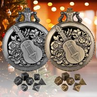YISUYA Mini DND Würfelset, Bard Taschenuhr Shell Case, 7 Stück polyedrische Metall DND Würfel, Rollenspiel Brettspiel Zubehör