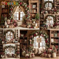 Mocsicka Photography Background Christmas Wreath Sofa Cushion Decoration Backdrop Family Holiday Xmas Party Portrait Studio Prop
