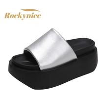Summer Women Slippers Ladies Beach Flip-Flops Chunky Leather Shoes Wedges Heels Outside Sandals Woman High Platform Slippers 8CM