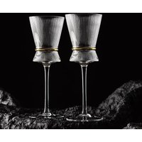 Glass Vertical Stripes Goblet Champagne Glass Cocktail Glass Gold Belt with Gold Wine Glasses