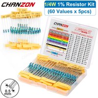 60 Values 1/4W Metal Film Resistors Kit 300Pcs/Pack 1 10 220 330 470 1K 4.7K 10K Ohm 1% High Precision Resistance Set Assortment