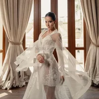 Appliques Long Sleeve Wedding Jacket Robe Party BOLERO Bridal Cape Elegant Long Wedding Coat Short Dress Slip Customized