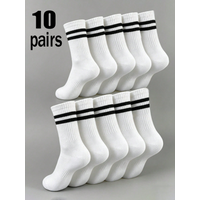 10 Pairs Children's Crew Socks Double Stripe Mesh Breathable Sweat Wicking Non Slip Grip Boys Girls Athletic School Sports Socks