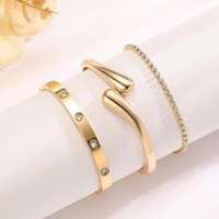Stainless Steel 18K Gold Plated Bracelet for Women Stackable Cuff Bangles CZ Crystal Unique Design Durable Trendy Jewelry Gift
