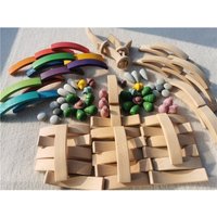 New Beech Wood Arch Stacking Blocks Rainbow Bending Wooden Building Timber Toys Set for Kids Creative Play