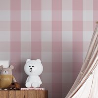 Pink Color Wallpaper Roll, Pink Grid Pattern Wall Paper For Children's Room Decor,Self-adhesive Wall Mural Nursery,50cm*300cm