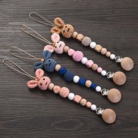 Nursing Chew Toy Baby Dummy Holder Chain BPA Free New Baby Wooden Pacifier Clip Wood Crochet Rabbit Teething Soother Chain