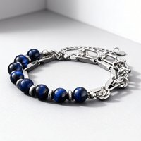 Stainless Steel 2 Layers Chain Bracelet For Men Women Natural Stones Beads Link Punk hih-pop Street Jewelry Gift