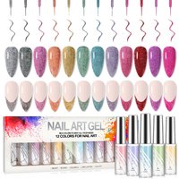 12Colors Nail Liner Gel Long-lasting Bright Liner Gel Nail Polish Set Semi Permanent Healthy Shining Glitter Glossy Nail Art Gel