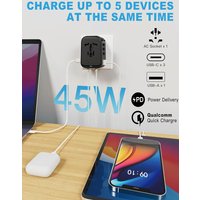 65W/45W GaN International Travel Adapter with 1USB 3 Type C GaN Fast Charging Adapter with EU AU US UK Plug for Wall Charger
