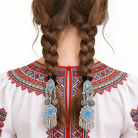 Turkish-Asian Kazakhs Bohemian Ethnic Style Long Coin Tassel Hair Tie Accessory Women's Travel Pair Hairband