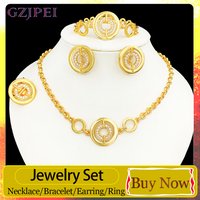 GZJPEI Fashion Gold Color Jewelry Set Elegant White Zirocn Jewellery Accessories For Women Birthday Gift Valentine's Day Gift