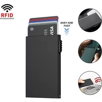 Rfid Smart Pop Up Credit Card Holder Wallets Minimalist Men Women Wallet Small Black Purse Metal Vallet Case Metal Thin Slim