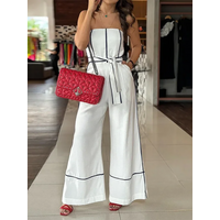 Women'S Chic Sleeveless Jumpsuit with Adjustable Waist Tie - White Wide-Leg Pants, Perfect for Spring/Summer/Fall