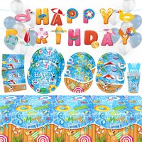 Hawaii Pool Party Tableware Set Birthday Disposable Paper Plate Flag Pulling Summer Carnival Festival Party Decoration Supplies