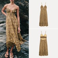 Fashionable V-neck Embroidered Midi Strapless Dress Women's Summer New Arrival Casual Style A-line Skirt Loose Fit Gown