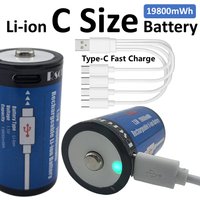 Rechargeable C Size Battery, 19800mWh Lithium C2 Battery, USB C Charge Port, 1200+ Cycles, LR14 Battery for Flashlight, Speaker