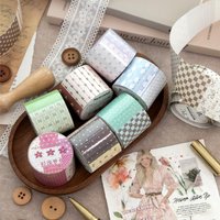 1PCS White Kraft Washi Tape Stickers - Grid Heart Dot Floral Patterns for Journal Scrapbook DIY Decor