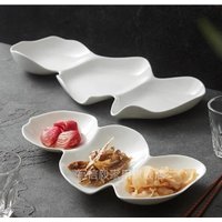Pure White Ceramic Three Grid Plate Restaurant Dessert Sushi Snack Plates Molecular Cuisine Specialty Tableware
