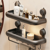 Suction Cup Bathroom Rack No Drill Bathroom Shelf Multipurpose Toilet Aluminum Hanging Rack Bathroom Organizer Hang On The Wall