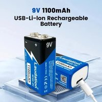 New Rechargeable 9V Lithium Battery 1100mAh, Type-C Charging for Multimeters, Microphones, Toys, Remote Controls