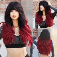 NAMM – perruque synthétique longue ondulée ombrée noire à rouge pour femmes, perruque de fête Cosplay quotidienne, cheveux lavande avec frange moelleuse, résistante à la chaleur