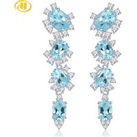 Natural Sky Blue Topaz Solid Sterling Silver Earring 8.6 Carats Genuine Gemstone Unique Original Fine Jewelry Design Gifts