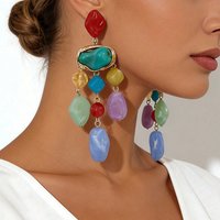 Bohemian Style Long Dangle Earrings for Women Colorful Resin Bead Tassel Drop Earrings Statement Piece for Beach Party