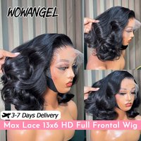 WOWANGEL Body Wave Short Bob Wig 100% Human Hair 250% Density 13x6 HD Lace Full Frontal Wig Loose Wave Glueless Wigs Pre Plucked