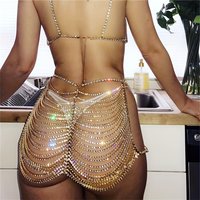 Sexy Rhinestone Skirt Bikini Outside Match Hollow Chain Hip Accessories Nightclub Stage Performance Clothes Female