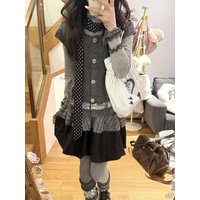 Y2k Harajuku Vintage Kawaii Lolita 3 Piece Skirt Sets Lace Vest Cardigan + Slim Tops + Mini Skirts Autumn Japan Sweet Suits Chic