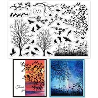 1pcs Bird Branch Silhouette Clear Stamps Birds Trees Clear Rubber Stamps Silicone for DIY Scrapbooking Photo Album 6.3x4.33inch