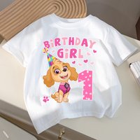 Paw Patrol Skye T-shirt for Children Birthday Number Tee Top Girls White Clothes Cartoon Short Sleeve Kids Loose Clothing Gift
