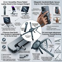 Portable Magnetic Phone Holder & Selfie Stick 3-in-1 Foldable Tripod Stand for iPhone iPad Tablet Desktop Adjustable Stand