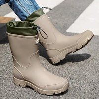 Rain Boots for Men Drawstring Waterproof Mid-calf Low-heel Fishing Garden Wellies Outdoor Wide Toes Adult Chef Kitchen Man Shoes