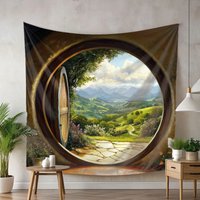 VIKAMA Hobbit Shire Round Window Tapestry World Background Cloth Lord of the Rings Theme Room Decoration