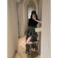 Floral Print Half-length Skirt Women's Loose Fit Midi Skirt High Waist Bordered Design Breathable Polyester Fiber Spring Summ...